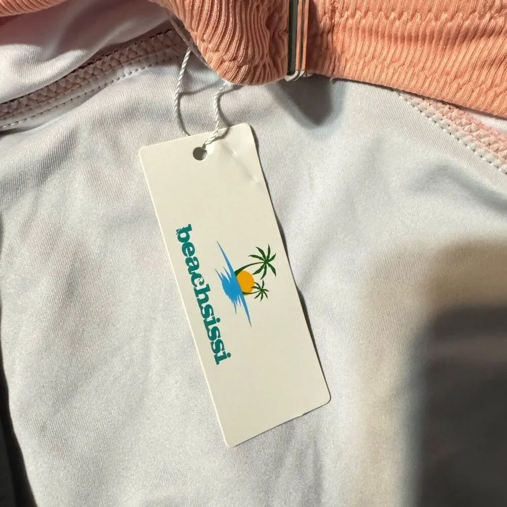 Beachsissi Swim One piece bathing suit peach black Women Large New Resort wear - Picture 8 of 13